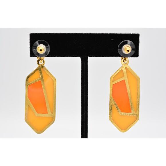 Vintage Dangle Earrings Red Orange Jelly Resin Cream Yellow Bold 1980s BinAI - Picture 11 of 12